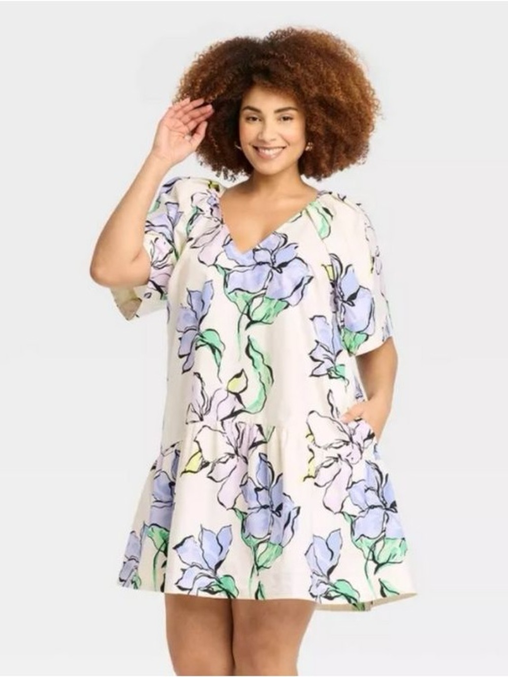 NWT White Floral V-Neck Oversized Mini Dress